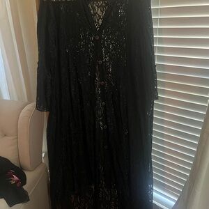 Black Lace Button-Front Long Cardigan